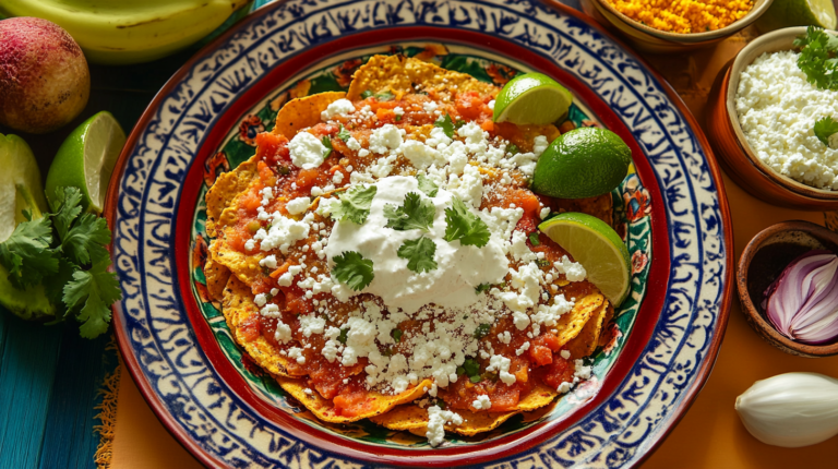 Chilaquiles Classic Mexican Breakfast in light background