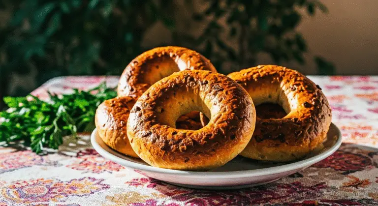 Plate of homemade onion bagels