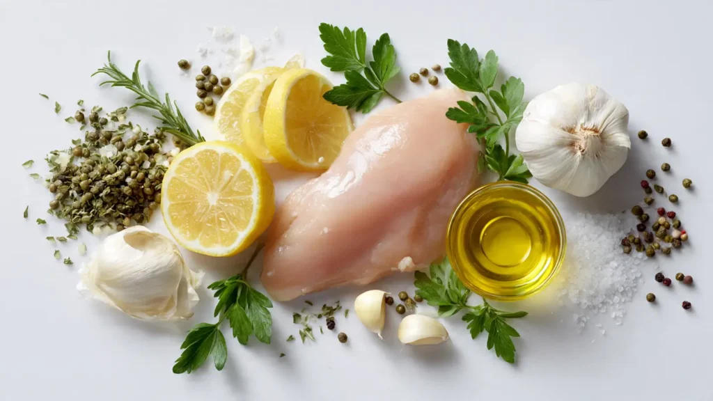 Chicken piccata ingredients displayed