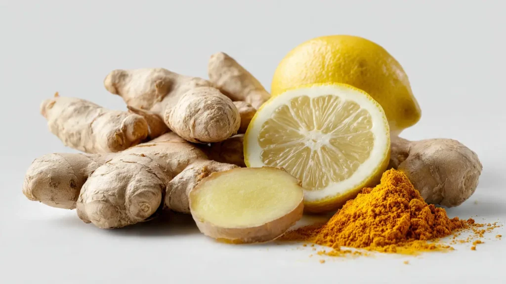 Fresh ginger, lemon, and turmeric