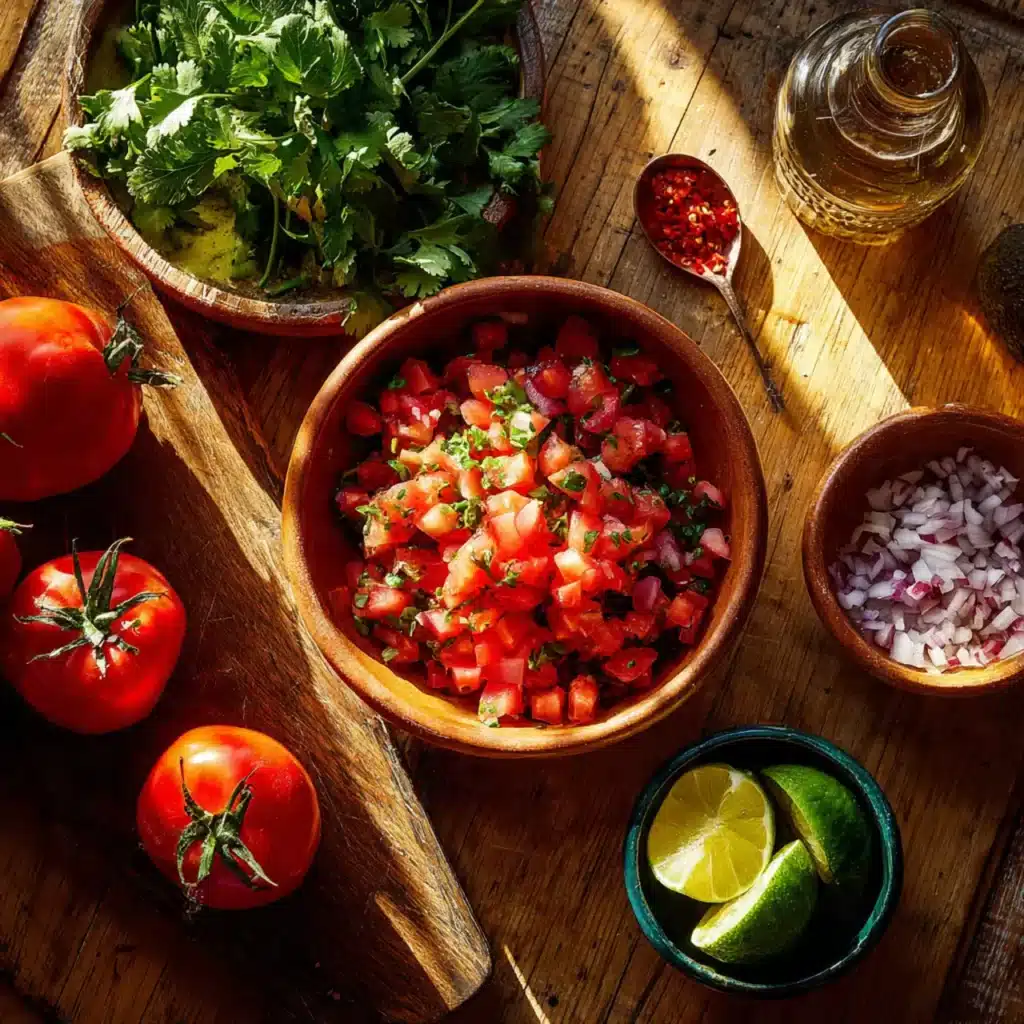 Fresh pico de gallo ingredients overhead
