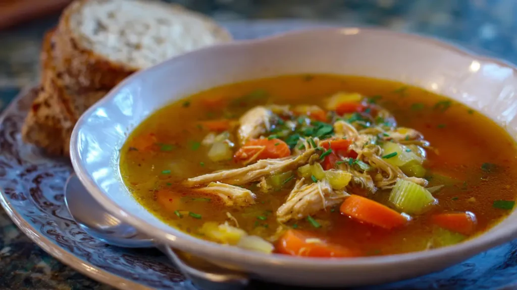 Bowl of rotisserie chicken soup