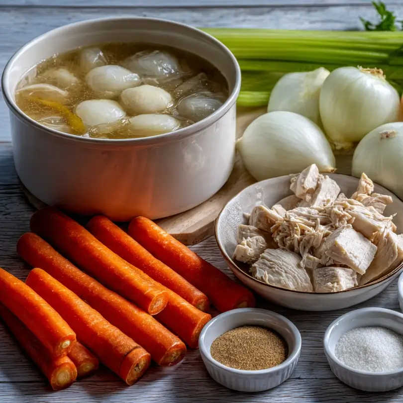 Chicken soup ingredients on counter
