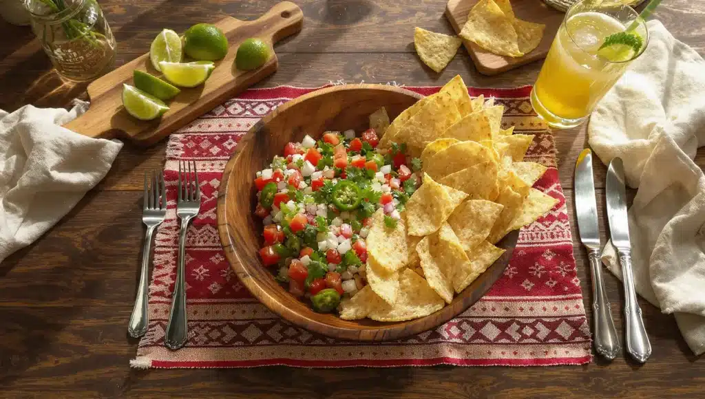 Bowl of pico de gallo with chips