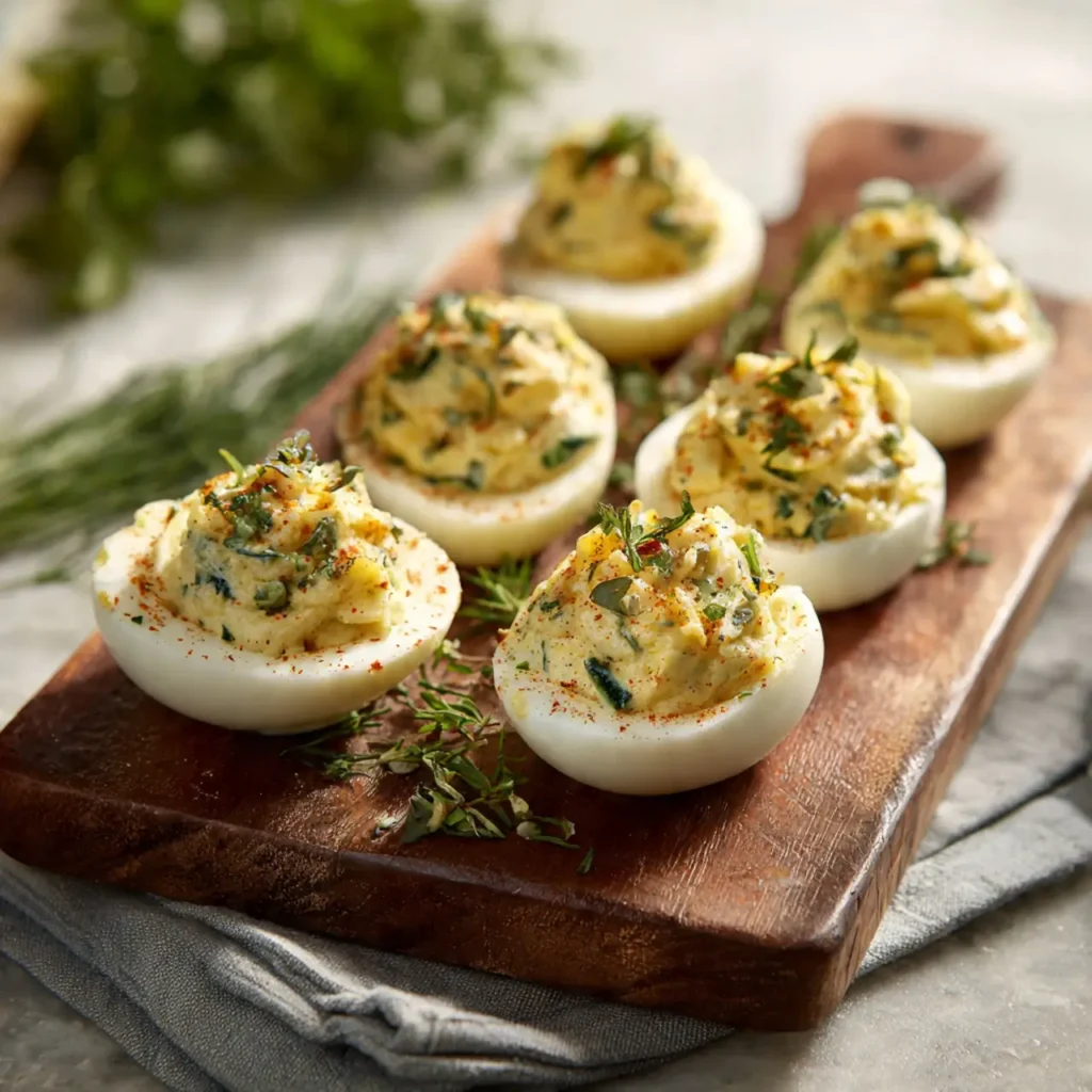 Bacon Ranch Deviled Eggs with Fresh Herbs