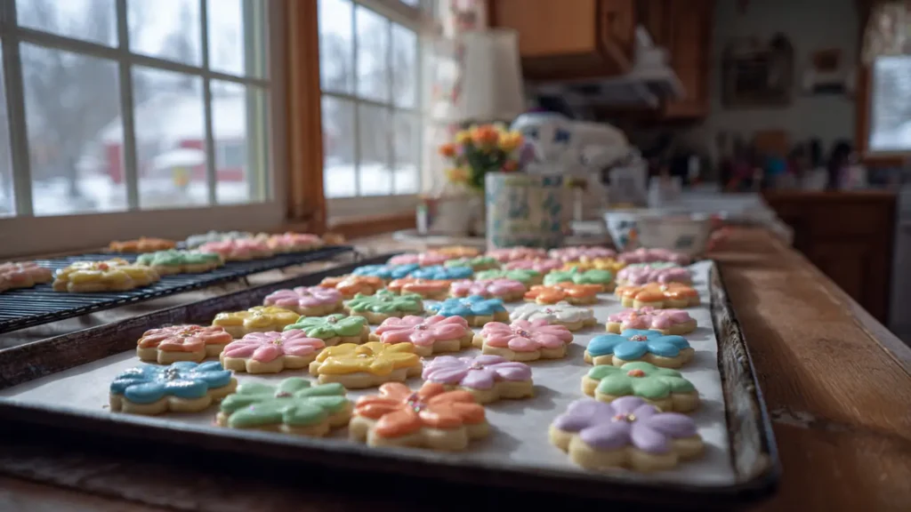 Colorful spring flower cookies