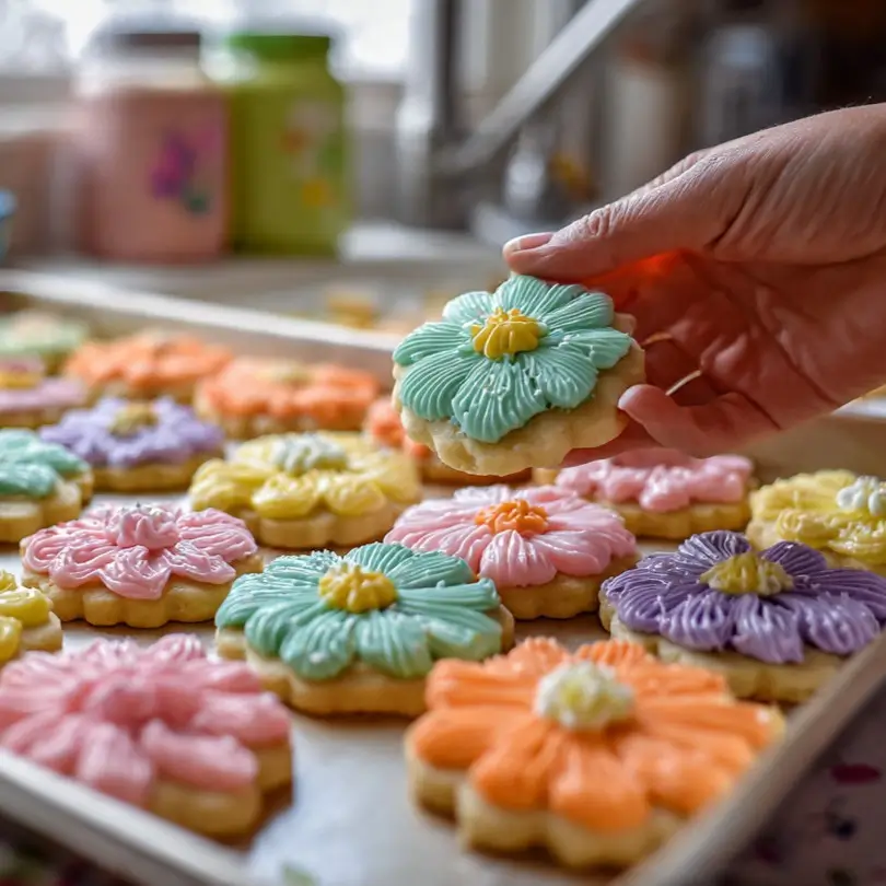 woman holdin a colorful cookie