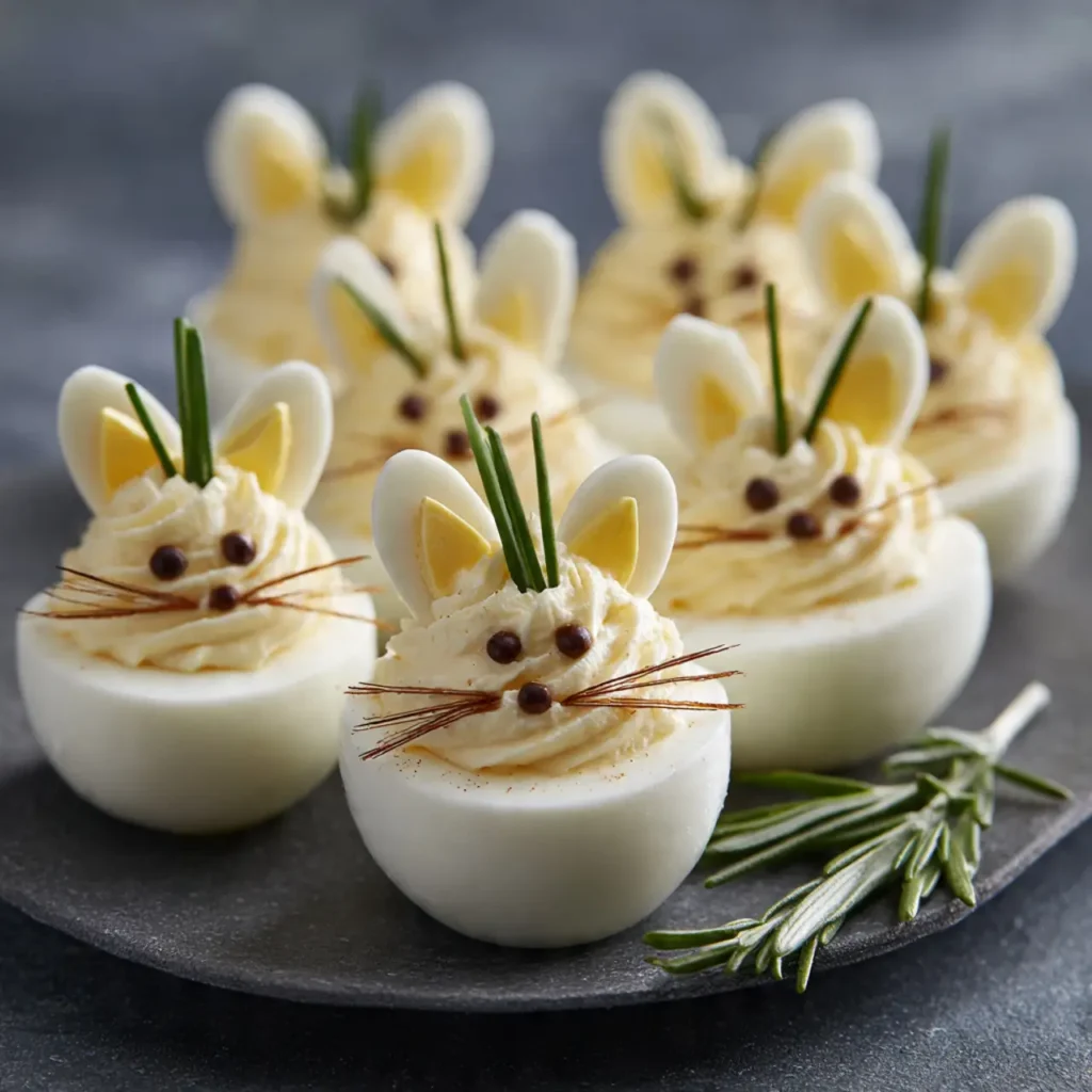 Easter Bunny Deviled Eggs with Chive Whiskers