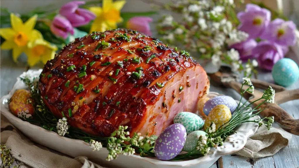 Easter glazed ham centerpiece