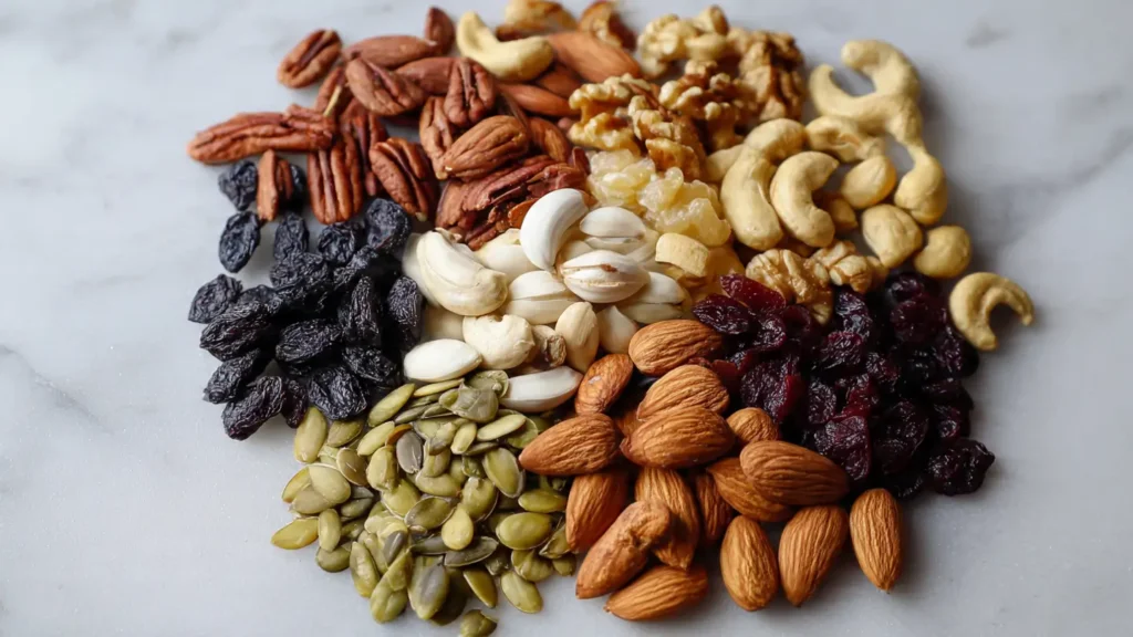 almonds cashews walnut pecan pumpkin seeds sunflower seeds Trail Mix