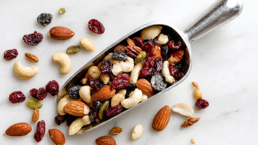 Trail Mix in a metal spoon