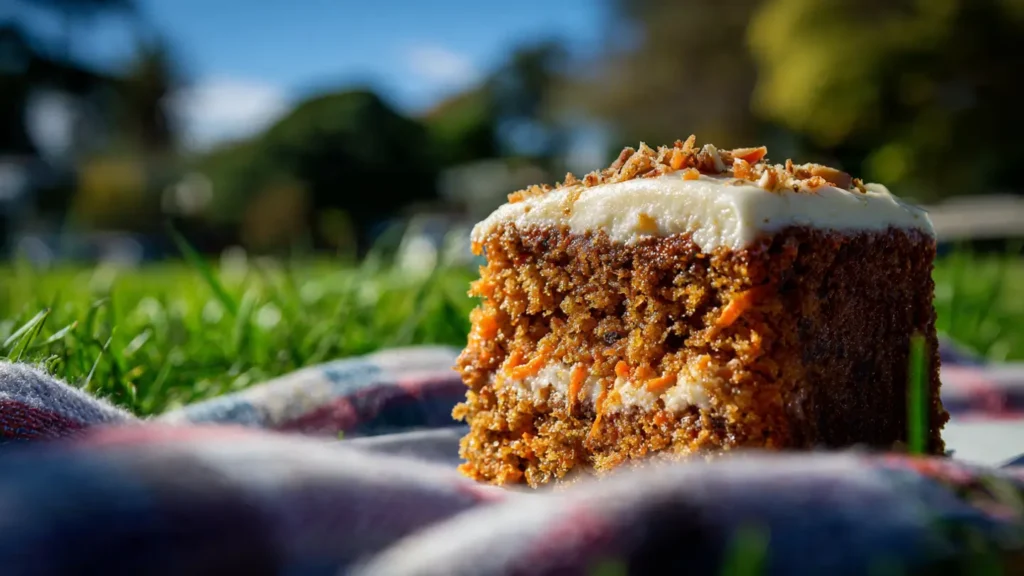 Carrot cake on picnic mat