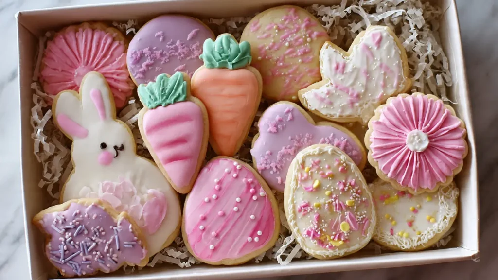 box of trendy spring sugar cookies