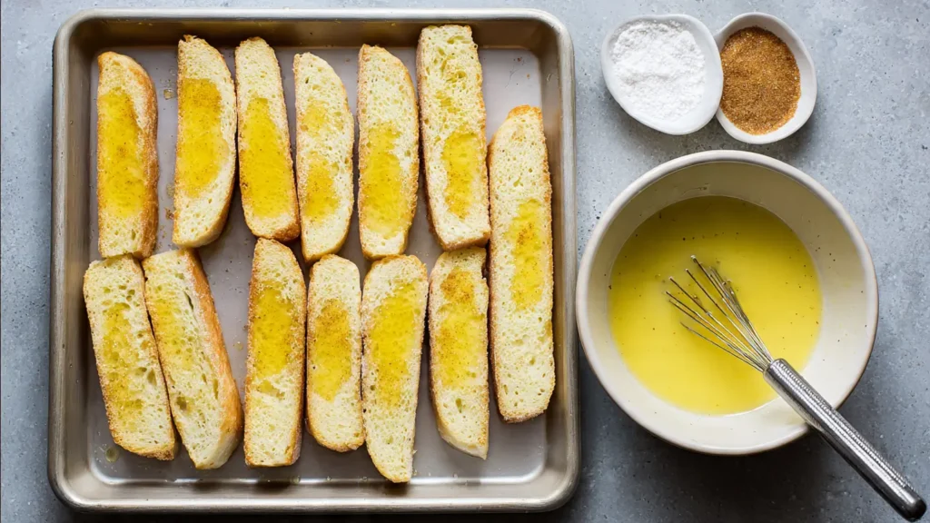 Dipping bread sticks in batter