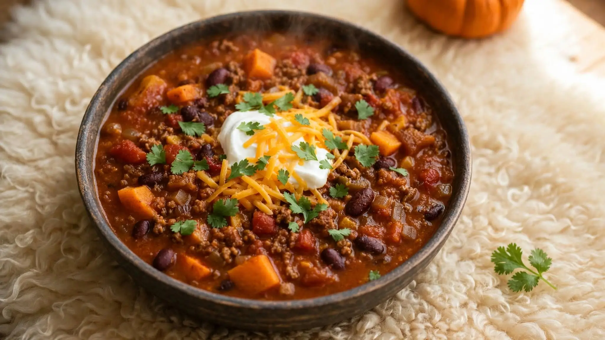 pumpkin chili in a bowl