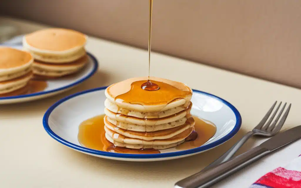Eggo Mini Pancakes on a plate with syrup