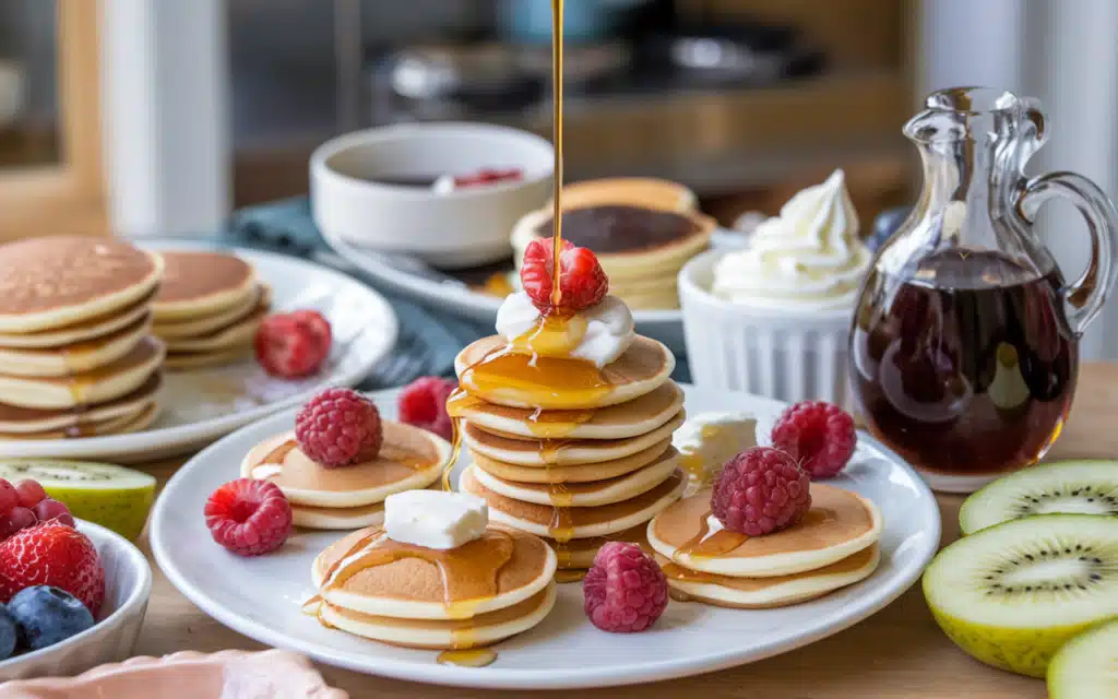 Mini Pancakes with syrup and berries