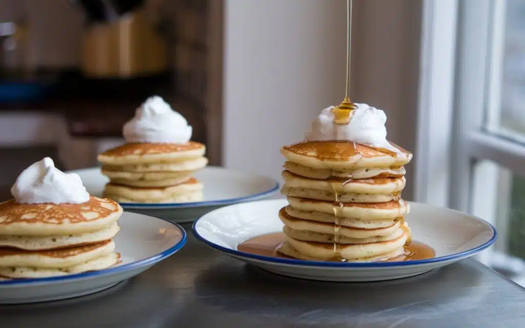 Mini Pancake with frosting and syrup drizziling