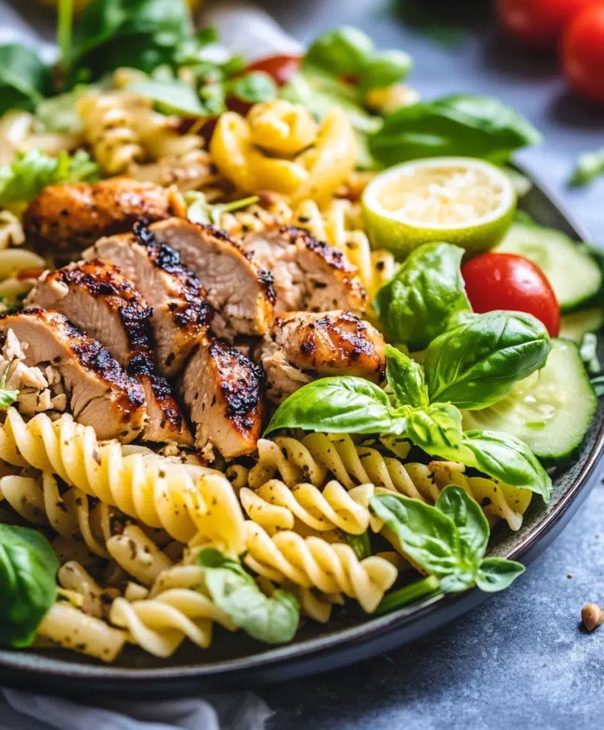 Pasta Salad with Chicken Thighs basel lemon tomato