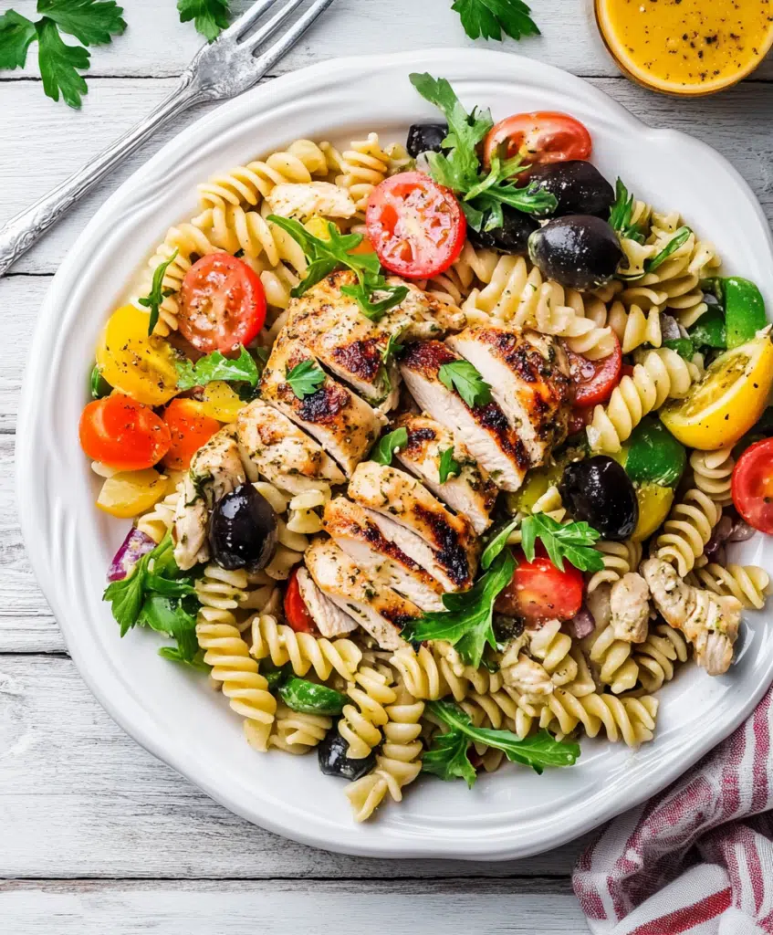 Pasta Salad with Chicken Thighs tomato olives