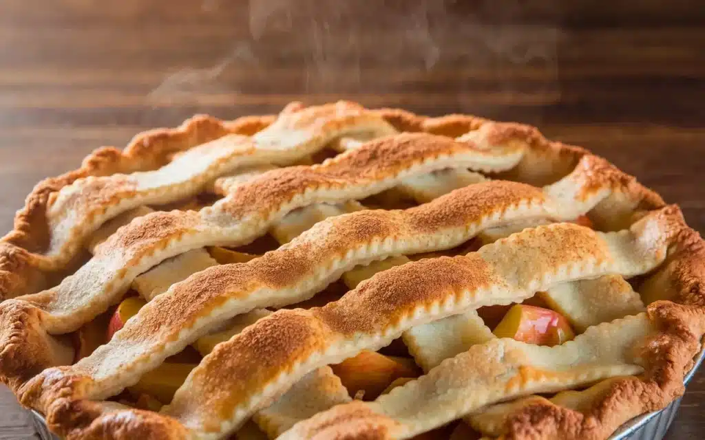 Dutch apple pie with a buttery crumb topping, ready to be served with a spoon.