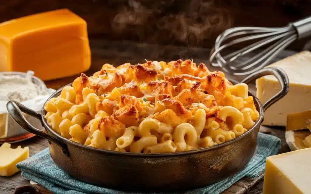 Golden Baked Mac and Cheese on a Dinner Tabl