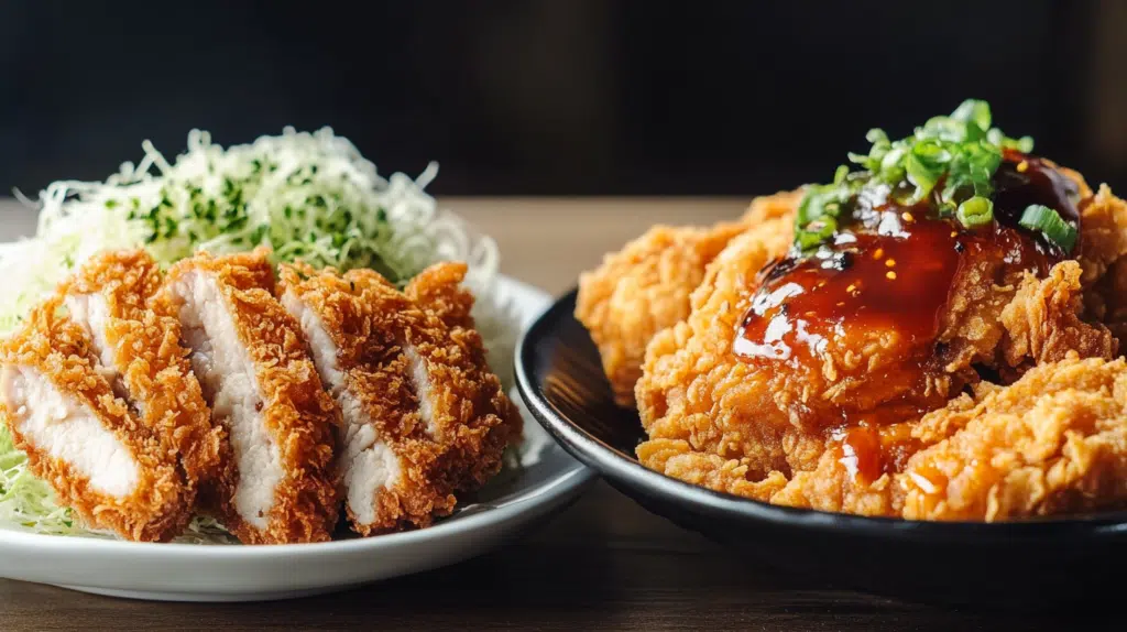 chicken katsu and cfried chicken on plates