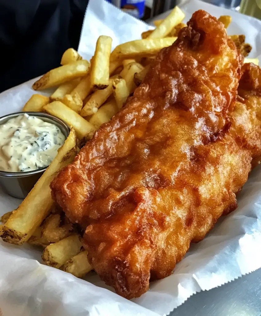 fish and chips and sauce
