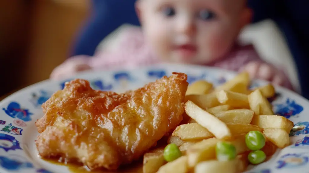 fish and chips eaten by a baby