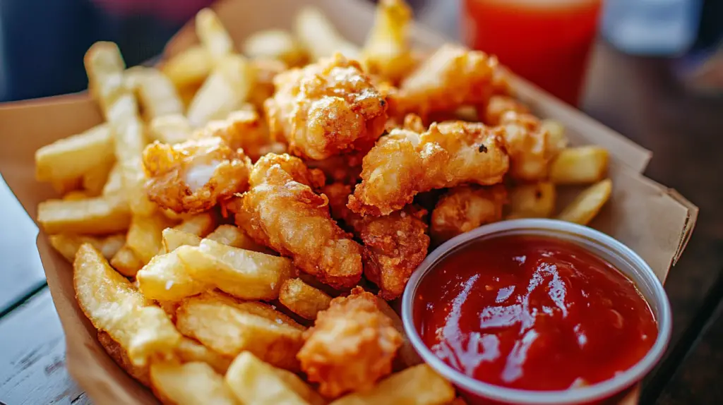 fish and chips with sauce
