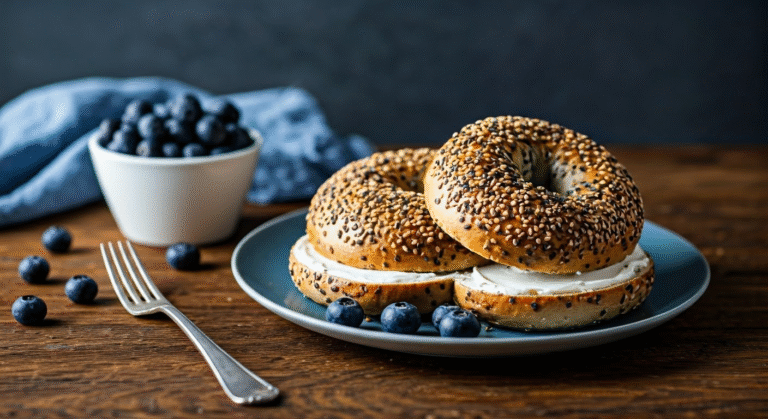 Freshly baked blueberry bagels