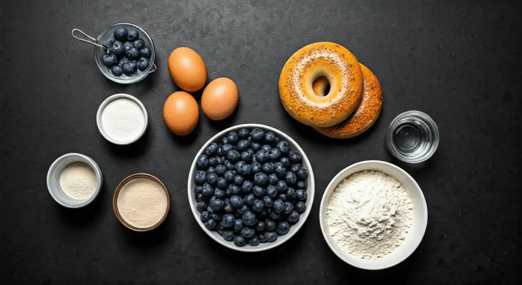 Freshly baked blueberry bagels ingridients