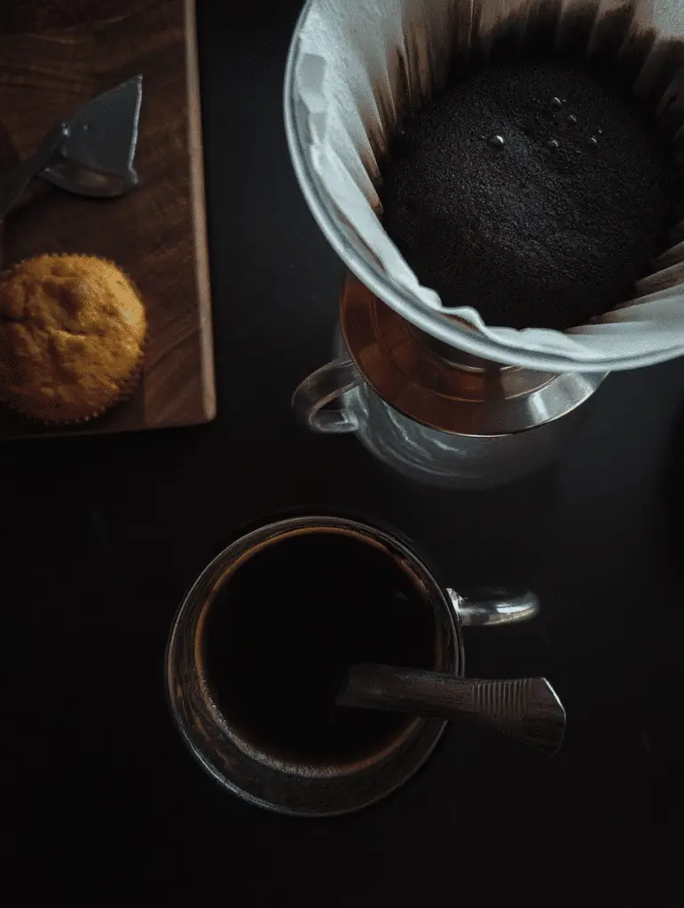 brewed coffe and a muffin