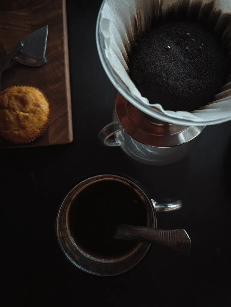 brewed coffe and a muffin