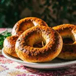 Plate of homemade onion bagels