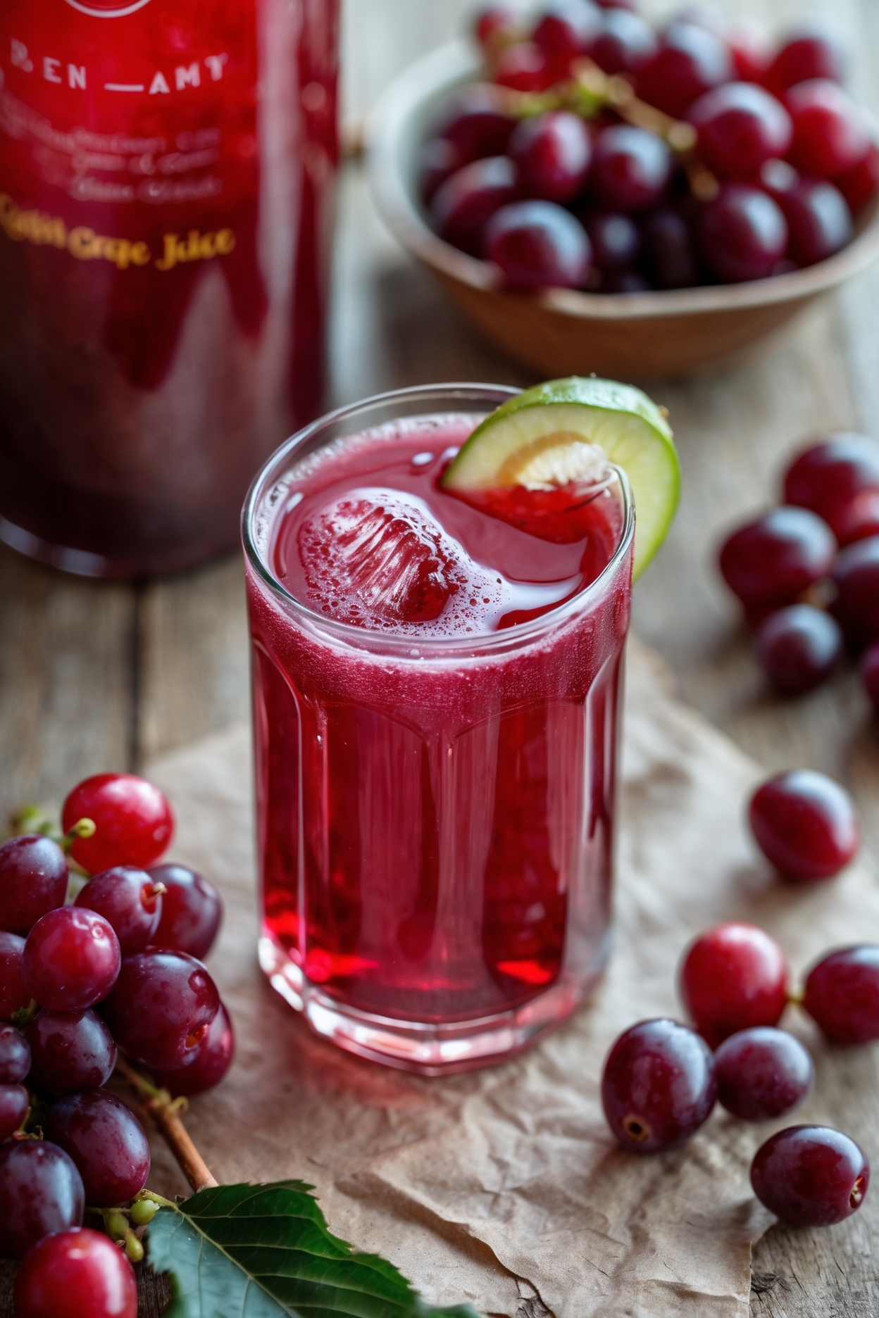 Cran Grape juice glass with a lemon